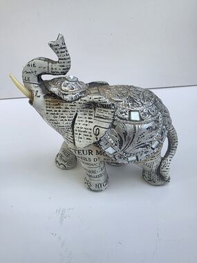 Decorative Silver Newspaper-Print Elephant Statue